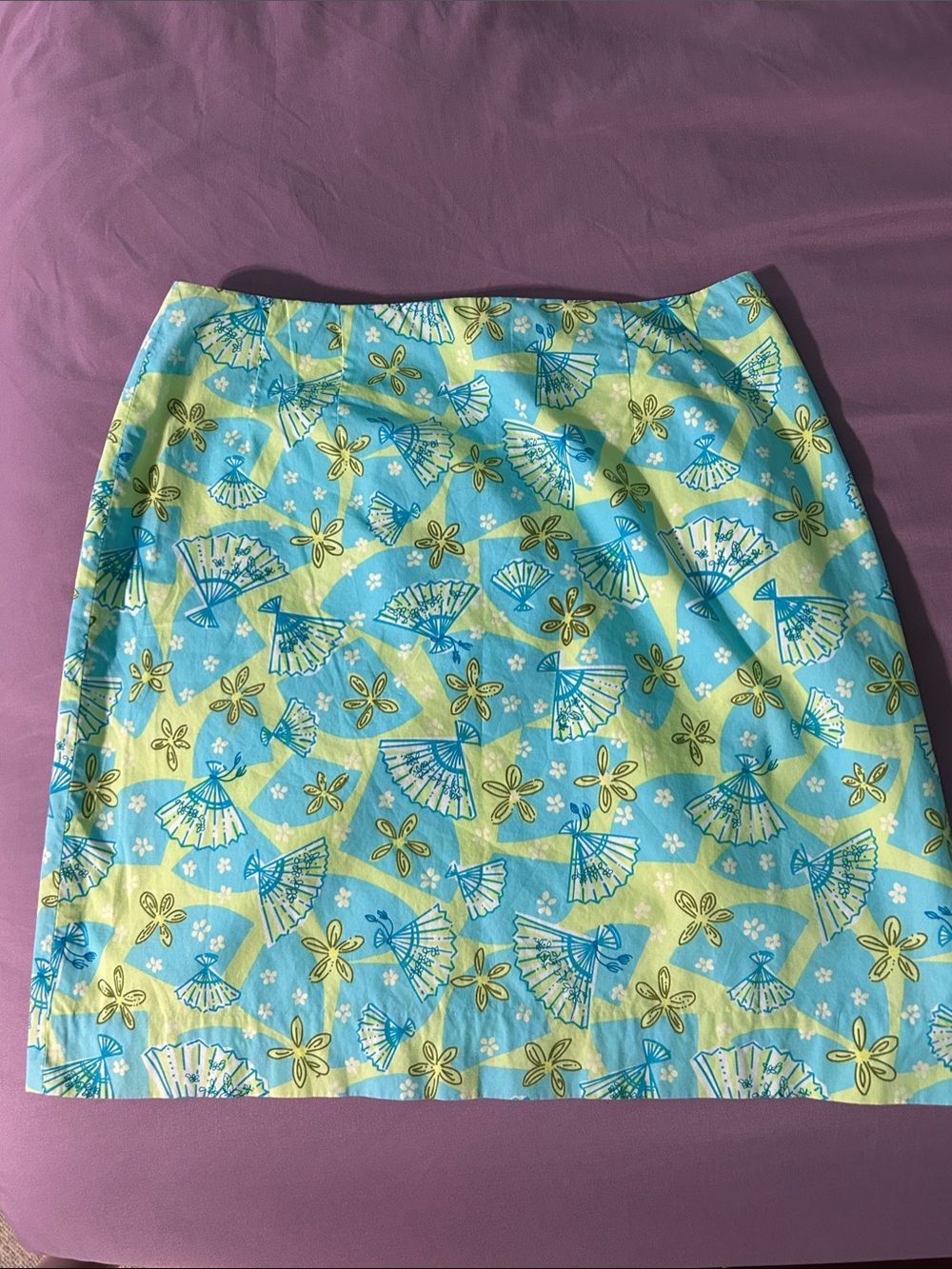 Lilly Pulitzer  White label Blue and Lime Floral Fan Print Mini Skirt